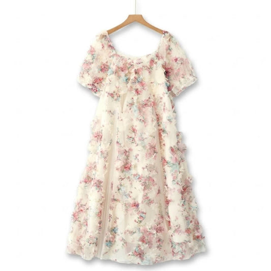 Plusock Romantic Floral Ruffle Sleeve Midi Dress - Pink - 6XL - image 0