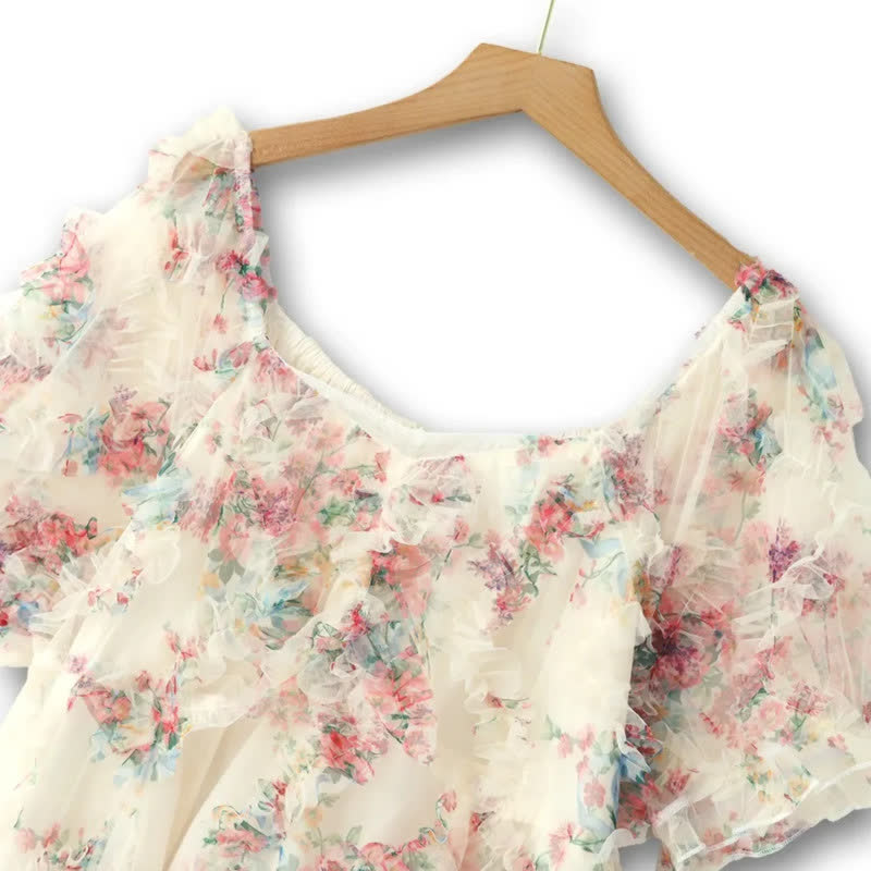 Plusock Romantic Floral Ruffle Sleeve Midi Dress - image 1