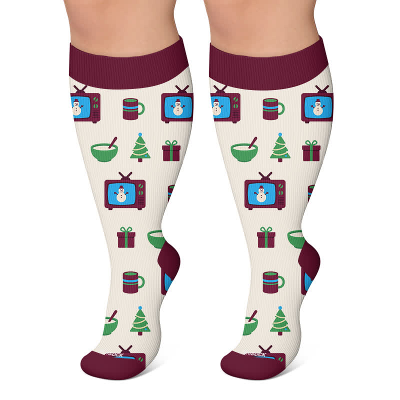 Plusock Plus Size Ghost Turtle Holiday Tv Compression Socks - Beige - 4XL - image 5