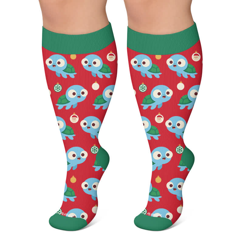 Plusock Plus Size Ghost Turtle Holiday Tv Compression Socks - Red - 4XL - image 6