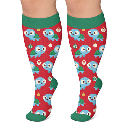 Plusock Plus Size Ghost Turtle Holiday Tv Compression Socks - Red - 4XL - image 6