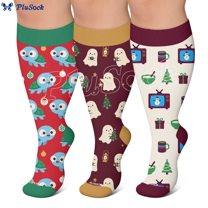 Plusock Plus Size Ghost Turtle Holiday Tv Compression Socks - image 0