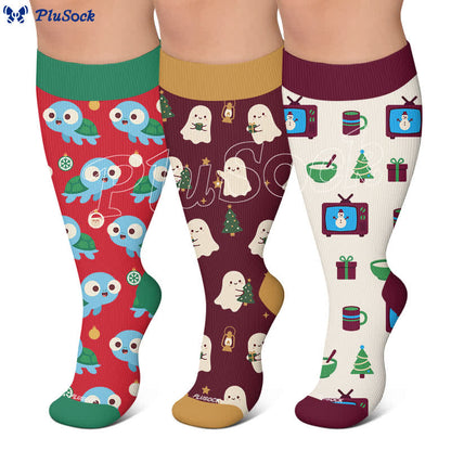 Plusock Plus Size Ghost Turtle Holiday Tv Compression Socks - image 0