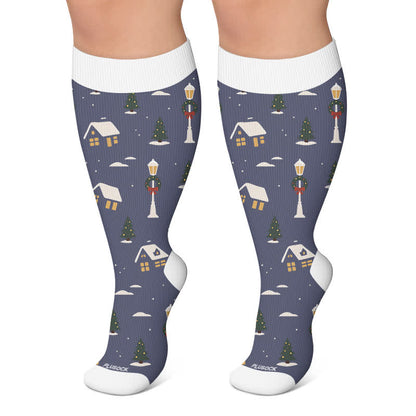 Plusock Plus Size Christmas Village Compression Socks - Dark Blue - 4XL - image 5