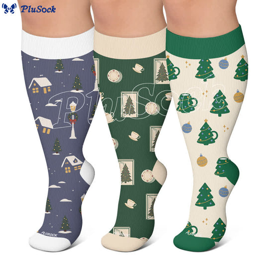 Plusock Plus Size Christmas Village Compression Socks - image 0