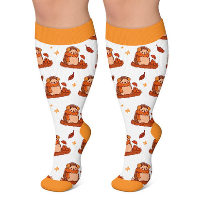 Plusock Plus Size Cozy Fall Animals Compression Socks - White - 4XL - image 5