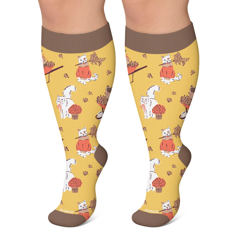 Plusock Plus Size Cozy Fall Animals Compression Socks - Yellow - 4XL - image 6