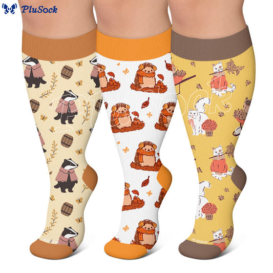 Plusock Plus Size Cozy Fall Animals Compression Socks - image 0