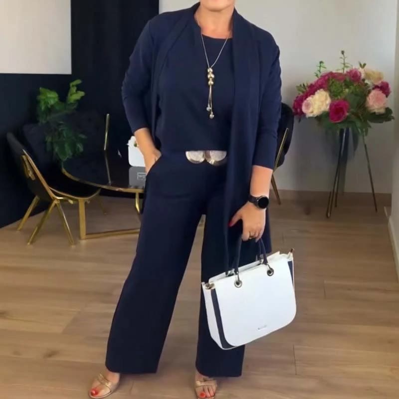 Plusock Tencel Blend Belted Wide Leg Three Piece Loungewear Set - image 0
