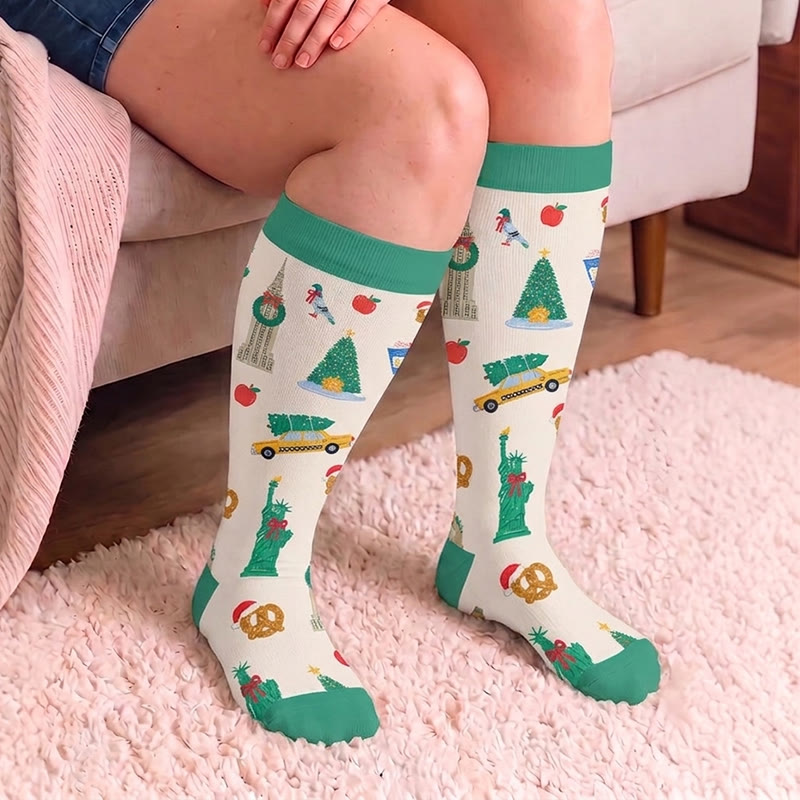 Plusock Plus Size Santa Holiday Pattern Compression Socks - image 3