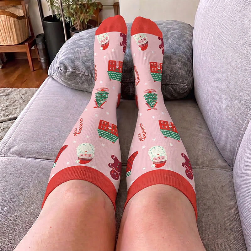 Plusock Plus Size Santa Holiday Pattern Compression Socks - image 2