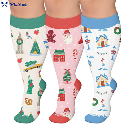 Plusock Plus Size Santa Holiday Pattern Compression Socks - image 0