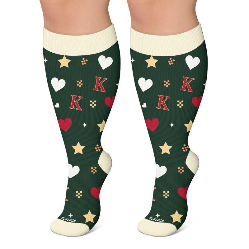 Plusock Plus Size Poker Card Christmas Compression Socks - Green - 4XL - image 5