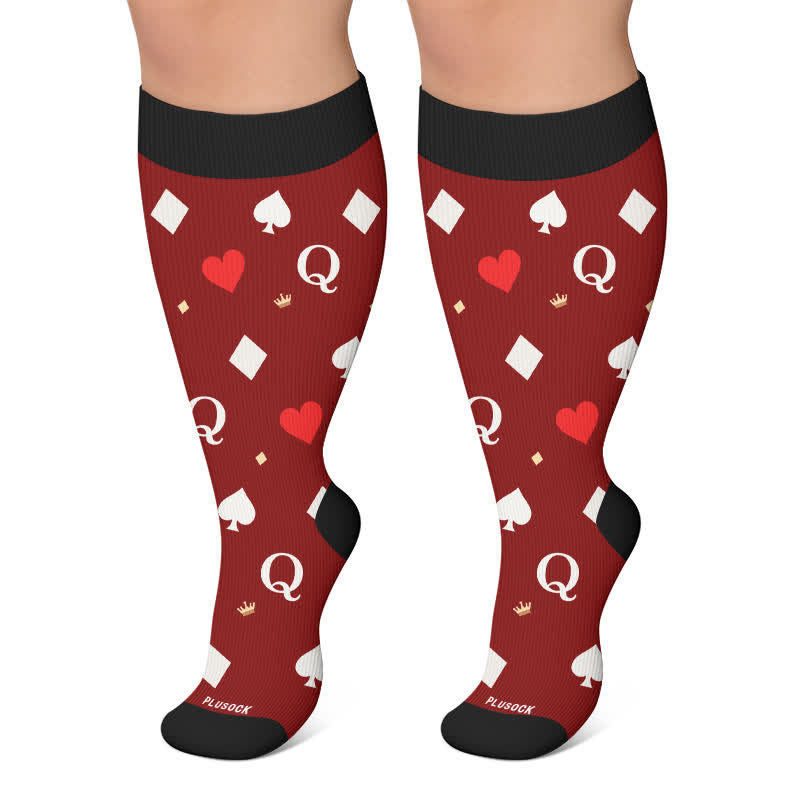 Plusock Plus Size Poker Card Christmas Compression Socks - Wine - 4XL - image 4