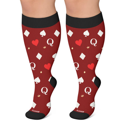 Plusock Plus Size Poker Card Christmas Compression Socks - Wine - 4XL - image 4