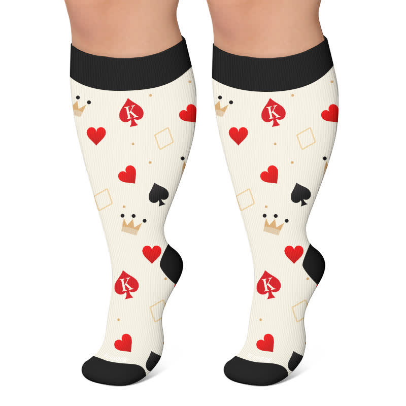Plusock Plus Size Poker Card Christmas Compression Socks - Beige - 4XL - image 6