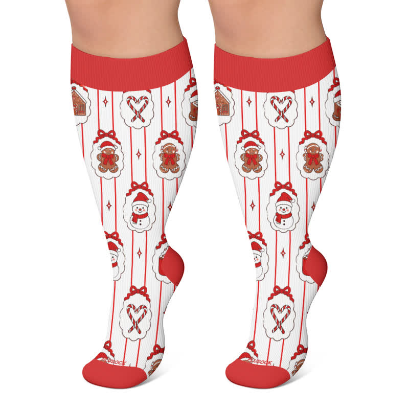 Plusock Plus Size Gingerbread Snowman Compression Socks - Red - 4XL - image 5