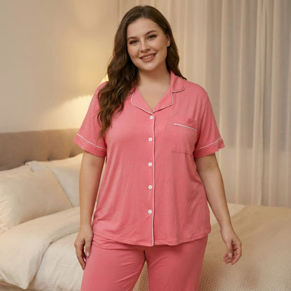 Plusock Modal Button Front Pajama Set - Pink - 5XL - image 4