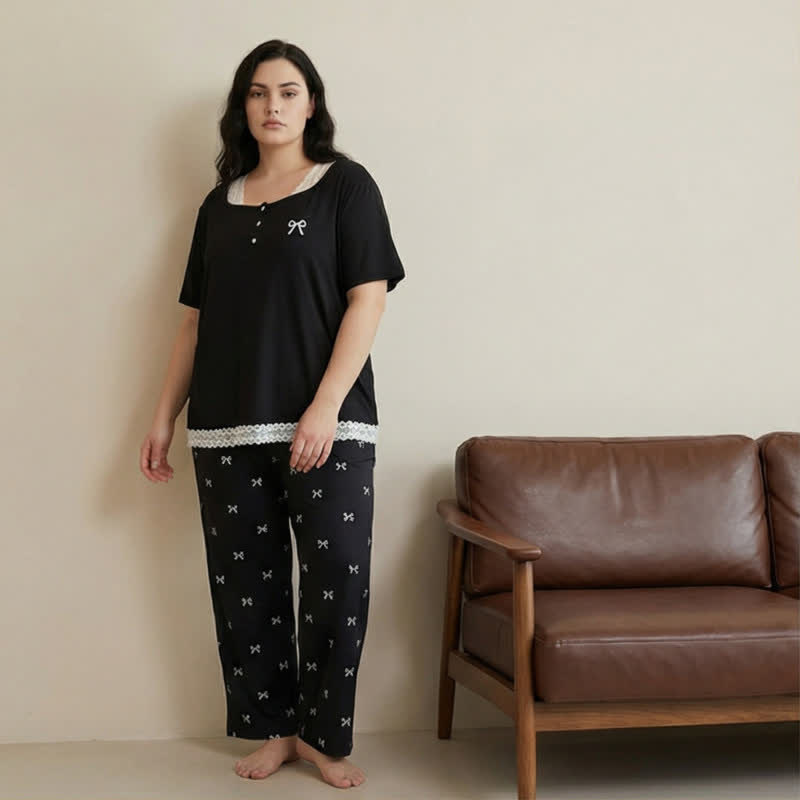 Plusock Lace Trim Bow Pajama Set - image 2