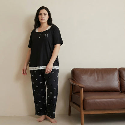 Plusock Lace Trim Bow Pajama Set - image 2