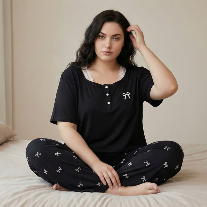 Plusock Lace Trim Bow Pajama Set - image 0