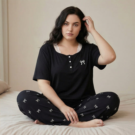 Plusock Lace Trim Bow Pajama Set - image 0