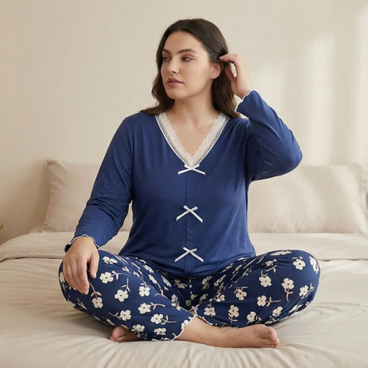 Plusock Lace Bow Floral Pajama Set - image 0