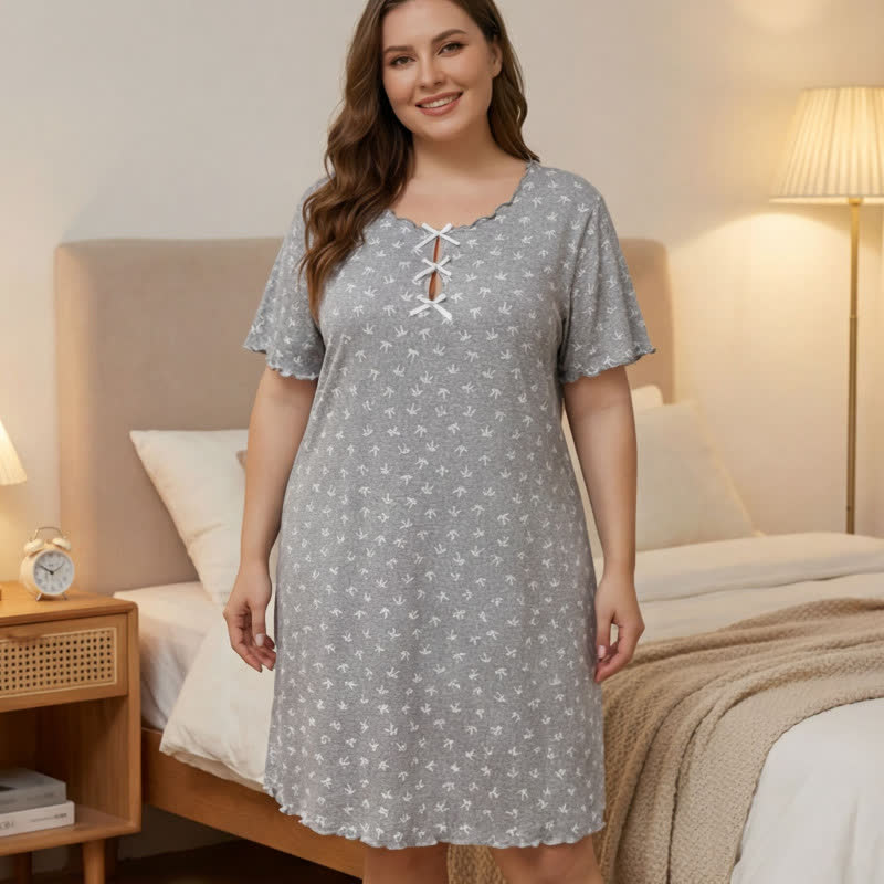 Plusock Small Floral Print Bow Trim Nightgown - image 0