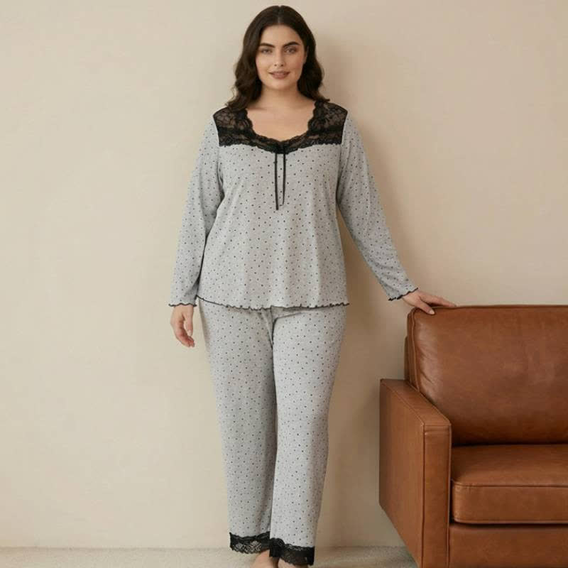 Plusock Elegant Floral Print Lace Pajama Set - image 0