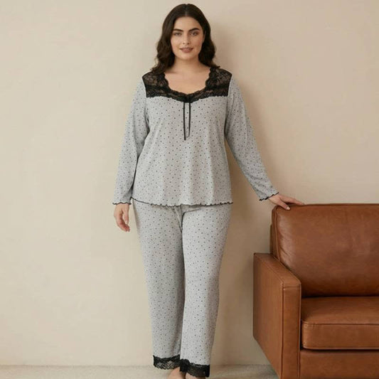Plusock Elegant Floral Print Lace Pajama Set - image 0