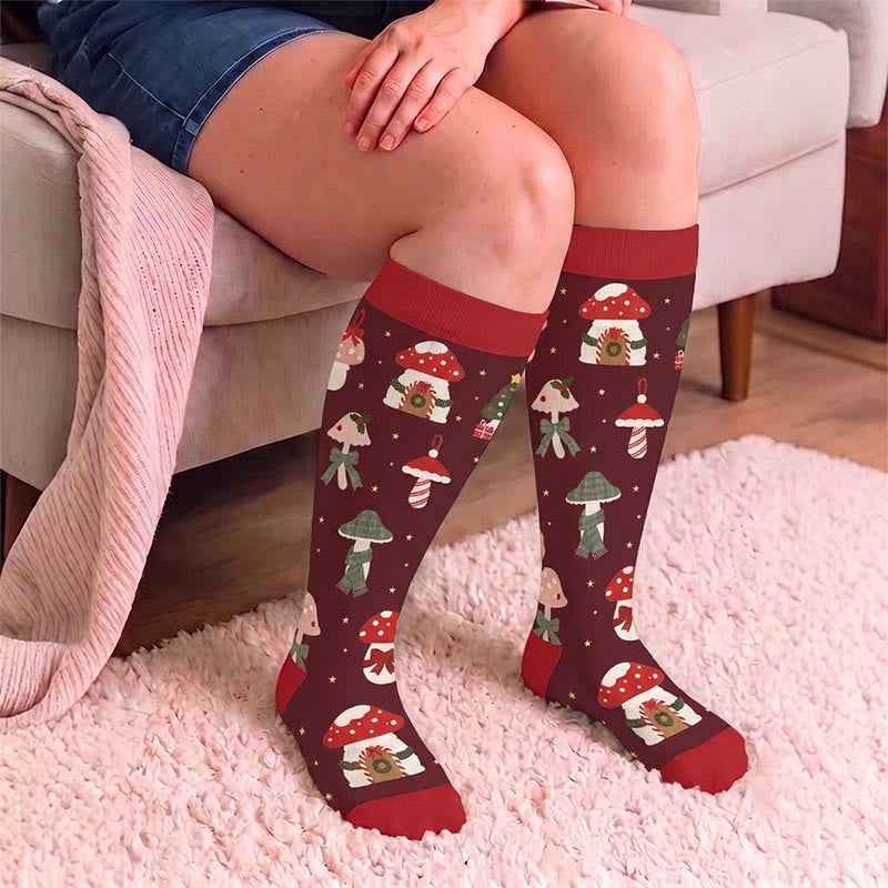 Plusock Plus Size Cartoon Garden Mushroom Compression Socks - image 1