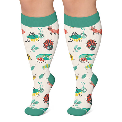 Plusock Plus Size Cartoon Garden Mushroom Compression Socks - Beige - 4XL - image 6