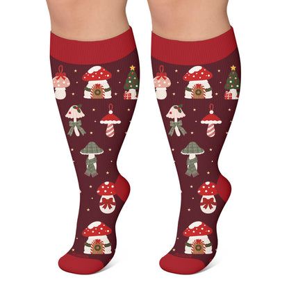 Plusock Plus Size Cartoon Garden Mushroom Compression Socks - Red - 4XL - image 4
