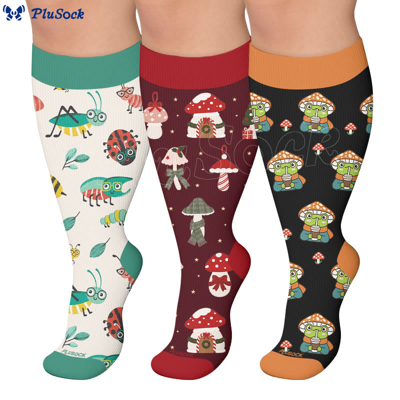 Plusock Plus Size Cartoon Garden Mushroom Compression Socks - image 0