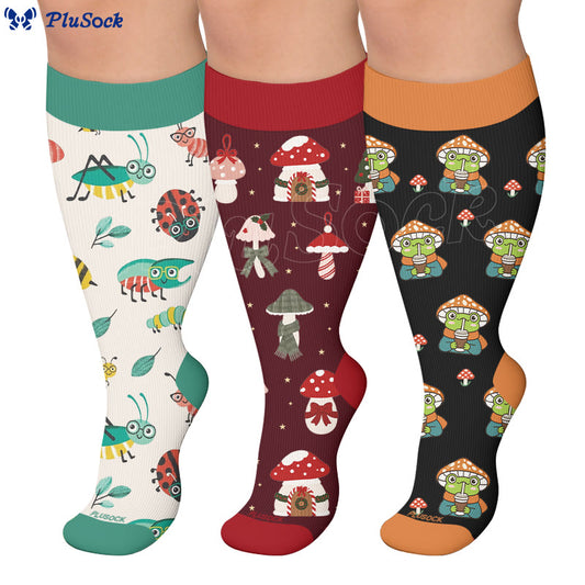 Plusock Plus Size Cartoon Garden Mushroom Compression Socks - image 0