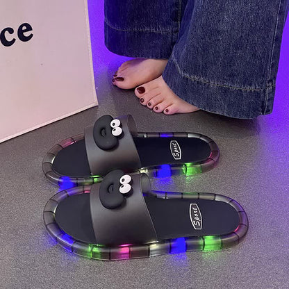 Plusock Cartoon Face Light Up Jelly Slides - Black - Kids EU34–35(3–3.5) - image 0