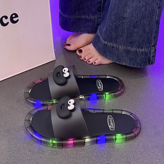 Plusock Cartoon Face Light Up Jelly Slides - Black - Kids EU34–35(3–3.5) - image 0