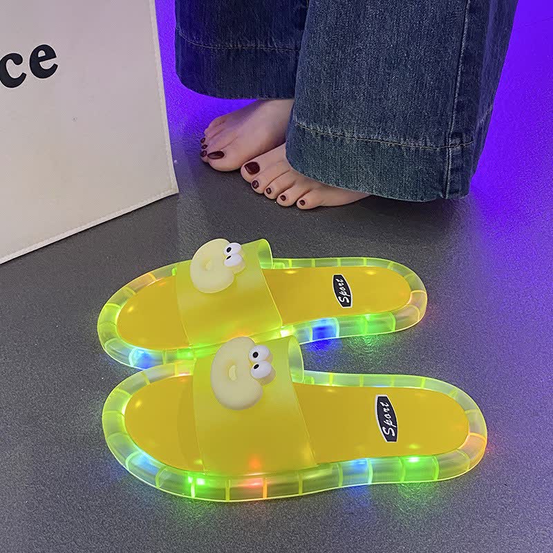 Plusock Cartoon Face Light Up Jelly Slides - Yellow - Kids EU34–35(3–3.5) - image 1