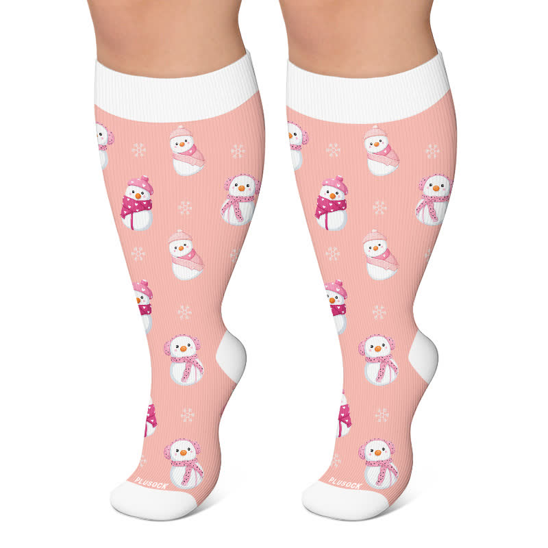 Plusock Plus Size Christmas Snowman Compression Socks - Light Pink - 4XL - image 6