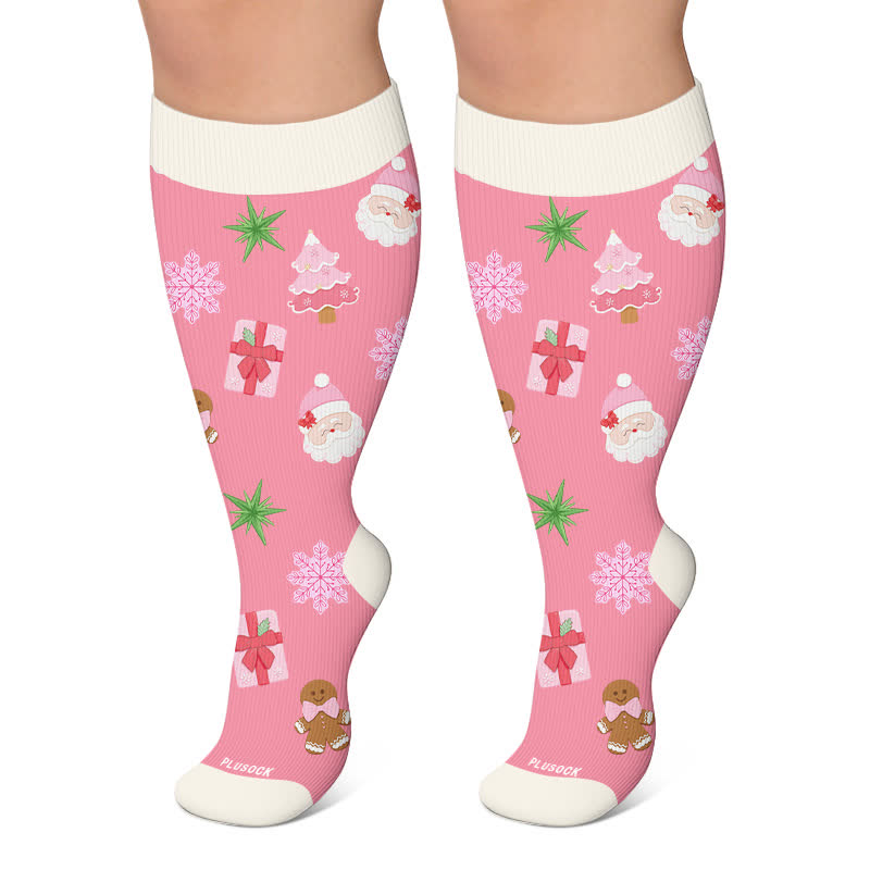 Plusock Plus Size Christmas Snowman Compression Socks - Pink - 4XL - image 5