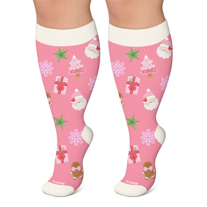 Plusock Plus Size Christmas Snowman Compression Socks - Pink - 4XL - image 5