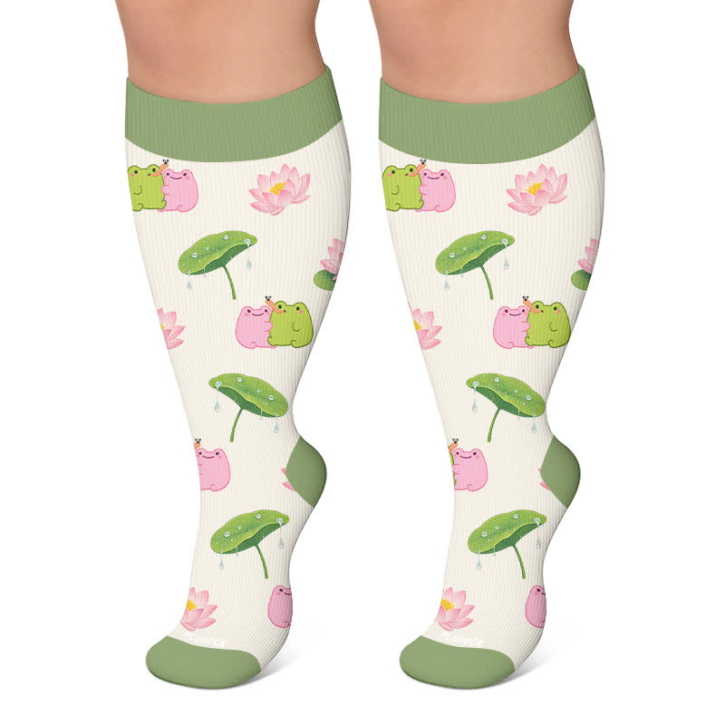 Plusock Plus Size Floral Frog Compression Socks - Beige - 4XL - image 5
