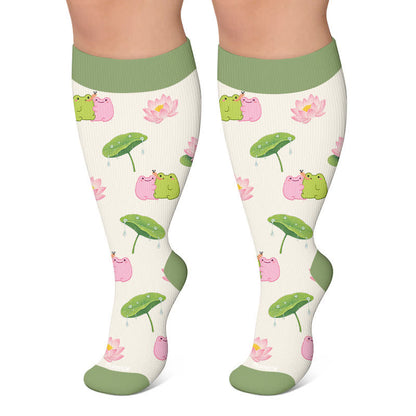 Plusock Plus Size Floral Frog Compression Socks - Beige - 4XL - image 5