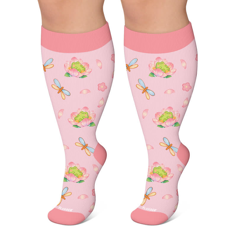 Plusock Plus Size Floral Frog Compression Socks - Pink - 4XL - image 6