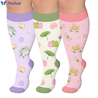 Plusock Plus Size Floral Frog Compression Socks - image 0