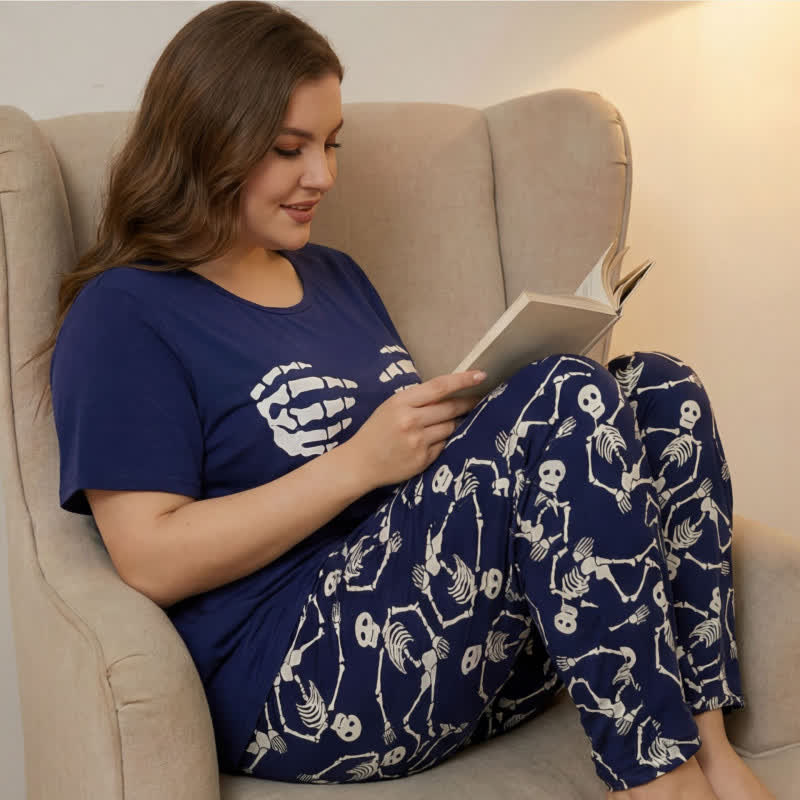 Plusock Skeleton Print Soft Lounge Pajama Set - image 2