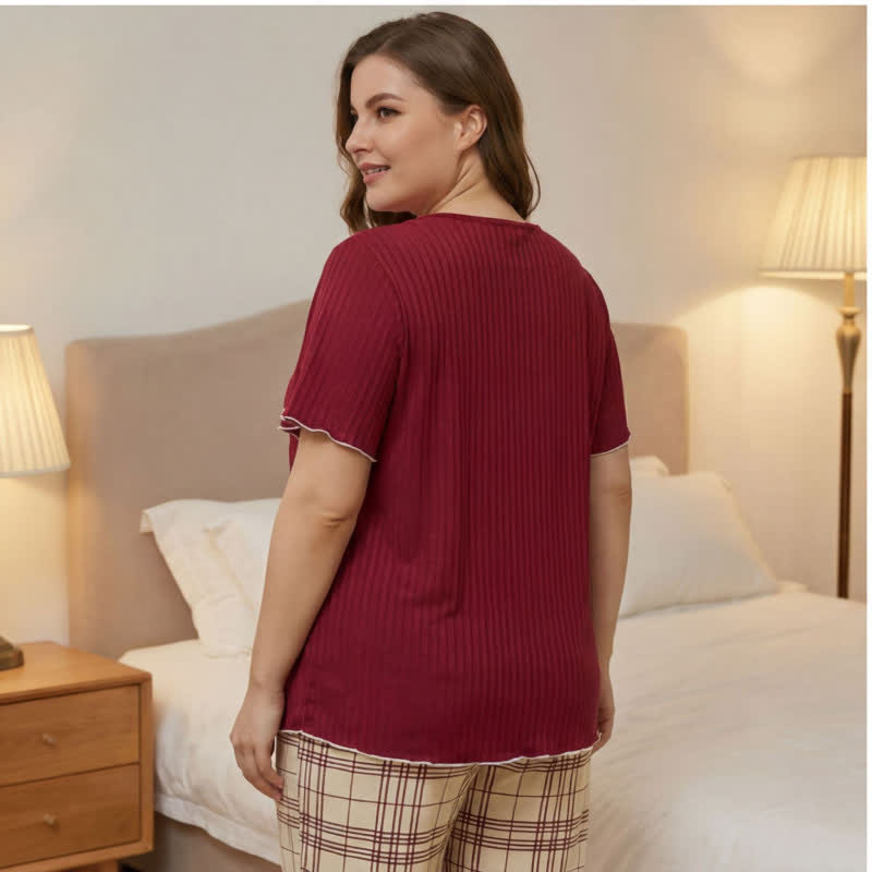 Plusock Lace Collar Plaid Pajama Set - image 3