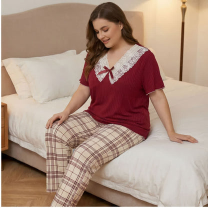 Plusock Lace Collar Plaid Pajama Set - image 2
