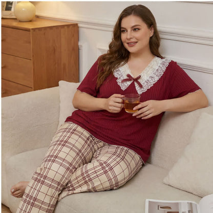 Plusock Lace Collar Plaid Pajama Set - image 1