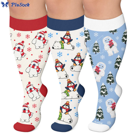 Plusock Plus Size Festive Polar Bear Compression Socks - image 0